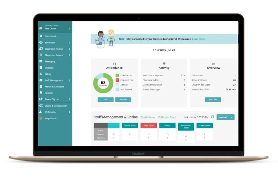 KidReports childcare management software home screen