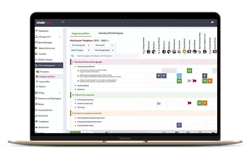 Kinderpedia childcare management software home screen