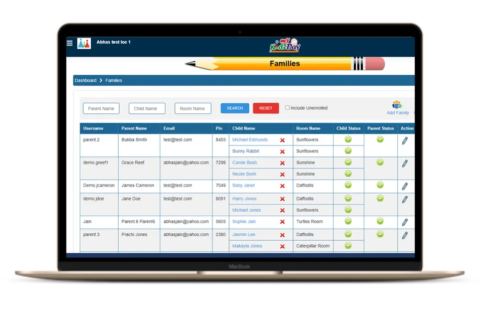 myKidzDay childcare management software home screen