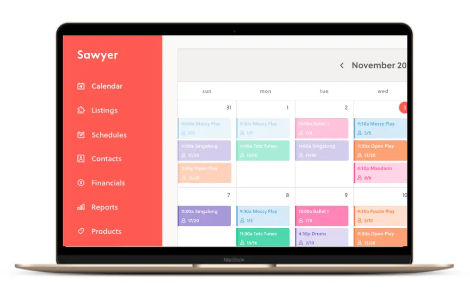 Sawyer childcare and class management software home screen