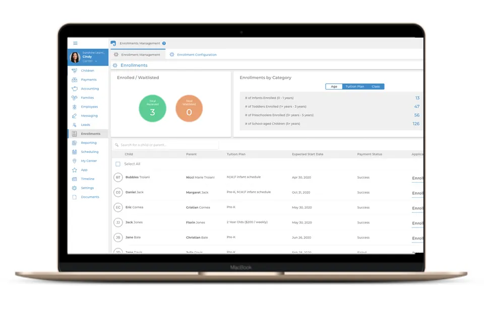 Smartcare childcare management software home screen